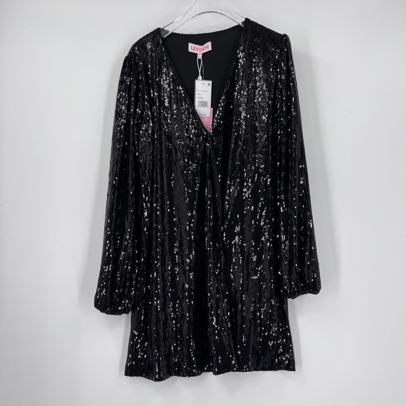 LEYDEN Sequined Wrap Mini Dress in Black Size Xs NWT (Missing Belt) - Picture 3 of 12